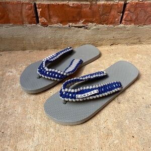 Dallas Cowboys Football Womens 10 Gray Braided Beaded Thong Sandals Gameday